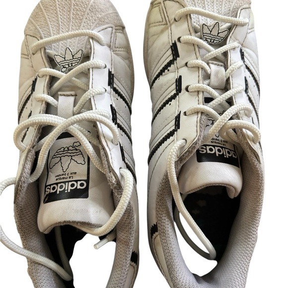 Adidas Originals Superstar Sneaker Kids Sz 3.5 White Low Top Sneakers Lace Up - Picture 4 of 5